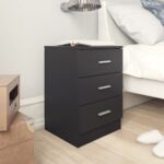 Elegant Black Bedside Cabinet Nightstand with Three Drawers Storage Organizer