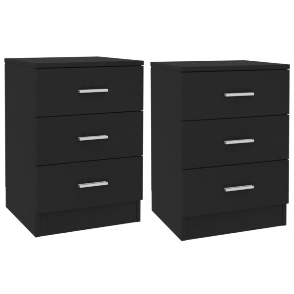 Elegant Black Bedside Cabinet Set of Two with Three Drawers Storage Nightstand