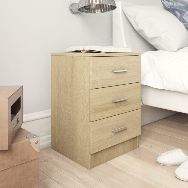 Elegant Sonoma Oak Bedside Cabinet Nightstand with Three Drawers Storage