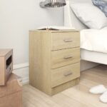 Elegant Sonoma Oak Bedside Cabinet Set of Two with Three Drawers Storage Organizer