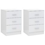 Elegant High Gloss White Bedside Cabinet Set with Three Drawers Storage Wood