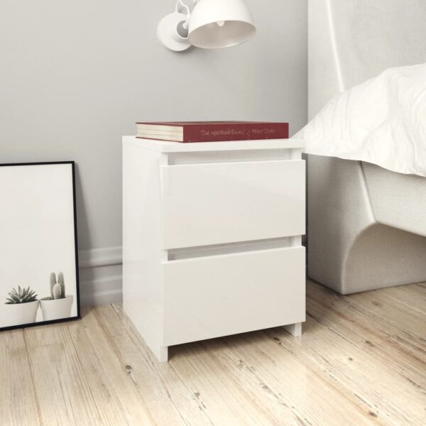 Elegant High Gloss White Bedside Cabinet Nightstand with Two Drawers