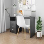 Modern Black Engineered Wood Desk with Drawers Home Office Study Workstation