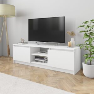 Chic White TV Stand Cabinet Media Console with Storage Compartments Wood