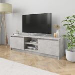 Chic Concrete Grey TV Stand Cabinet Engineered Wood Media Console Storage Unit