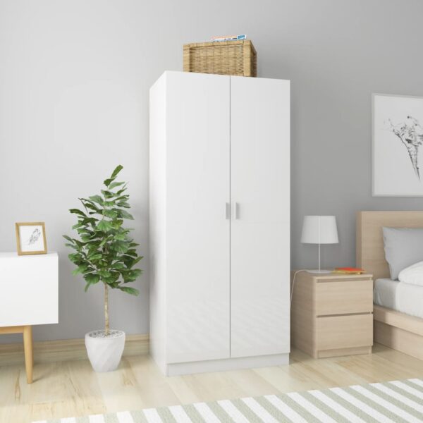 Chic High Gloss White Spacious Wardrobe with Hanging Rod and Shelves