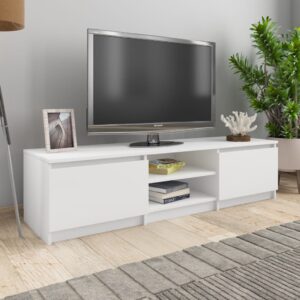 Chic White TV Stand Cabinet Spacious Storage Media Console Organizer Wood