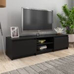 Chic Black Engineered Wood TV Stand Media Console Storage Cabinet with Doors