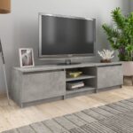 Chic Concrete Grey TV Stand Cabinet Engineered Wood Media Console Storage Unit