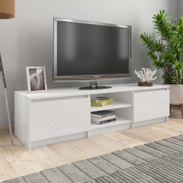 High Gloss White TV Stand Cabinet Engineered Wood Media Console Storage Organizer