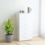 Elegant White Sideboard Storage Cabinet with Six Drawers for Home Office Decor