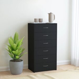 Chic Black Sideboard Storage Cabinet with Six Drawers for Living Room Office