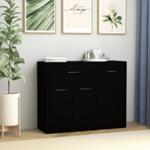 Elegant Black Sideboard Storage Cabinet Minimalist Design Engineered Wood Decor