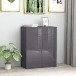 Chic High Gloss Grey Sideboard Storage Cabinet with Shelves Modern Home Decor