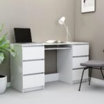 White Engineered Wood Writing Desk with Drawers Home Office Study Table