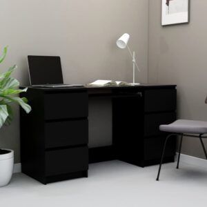 Black Engineered Wood Writing Desk with Drawers Home Office Study Table