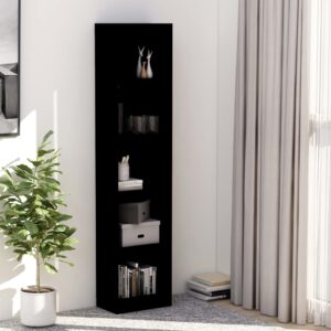 Elegant Black Engineered Wood 5-Tier Bookshelf Storage Organizer Display Rack