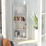 Modern White Engineered Wood 4-Tier Bookshelf Storage Display Cabinet Organizer