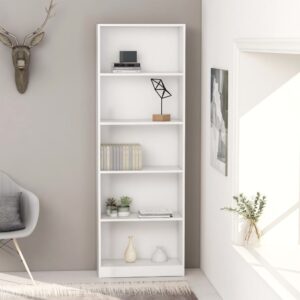 Chic White 5-Tier Bookshelf Display Storage Organizer Engineered Wood