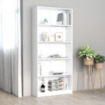 Chic White 5-Tier Bookshelf Spacious Storage Organizer Display Cabinet Wood