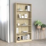 Elegant Sonoma Oak Finish Engineered Wood 5-Tier Spacious Bookshelf Organizer