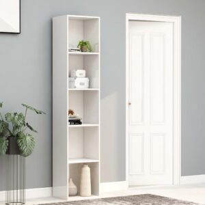 Chic High Gloss White Tall Bookcase Display Shelf Modern Engineered Wood Storage