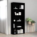 Chic Black Engineered Wood Bookcase - 5 Shelves Modern Minimalist Storage