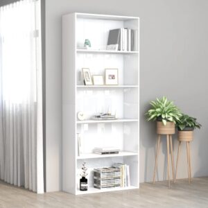 5-Tier Book Cabinet High Gloss White 80x30x189 cm Engineered Wood