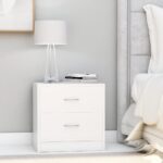 Elegant White Bedside Cabinet Set of Two with Drawers Storage Nightstand Wood