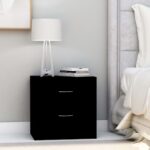 Elegant Black Bedside Cabinet Set of Two with Drawers Storage Nightstand Wood