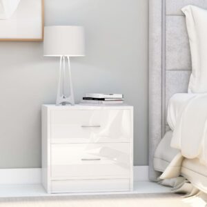 Elegant High Gloss White Bedside Cabinet Nightstand with 2 Drawers Wood Storage