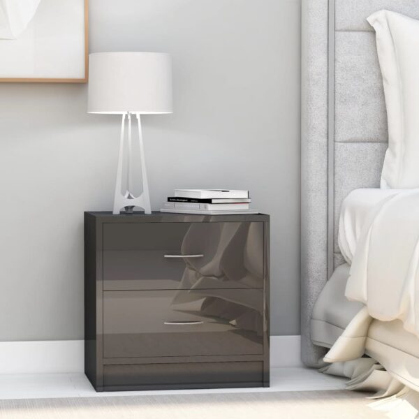 Elegant High Gloss Grey Bedside Cabinets Pair with Drawers Engineered Wood