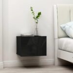 Elegant High Gloss Black Bedside Cabinet Nightstand with 2 Drawers Wood Storage