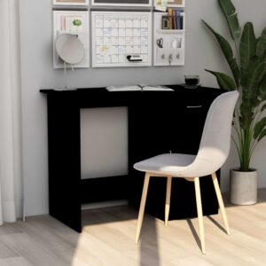 Modern Black Engineered Wood Desk with Drawer and Door Study Office Table