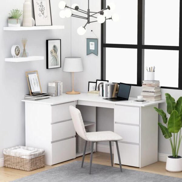 White Corner Desk Engineered Wood Home Office Study Workstation with Storage