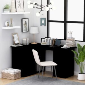 Sturdy Black Corner Desk Engineered Wood Home Office Workstation with Storage