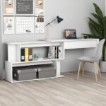 Modern White Corner Desk Rotatable Engineered Wood Home Office Study Table