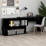 Modern Black Corner Desk Rotatable Engineered Wood Home Office Study Table