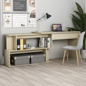 Modern Sonoma Oak Corner Desk Rotatable Engineered Wood Home Office Study Table