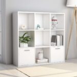 White Engineered Wood Book Cabinet Classic Design Storage Organizer with Doors