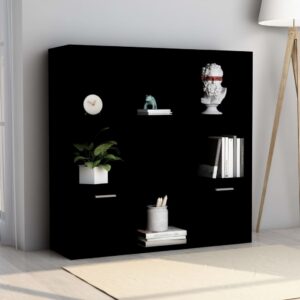 Stylish Black Engineered Wood Book Cabinet with Open Cubes and Doors Storage Organizer