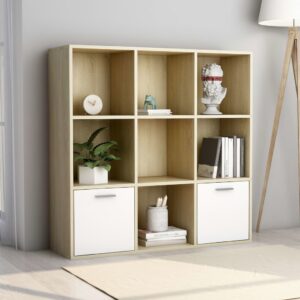 Book Cabinet White and Sonoma Oak 98x30x98 cm Engineered Wood