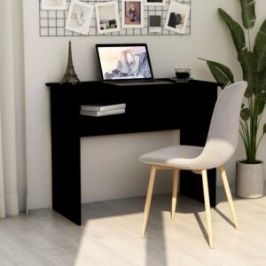 Modern Black Engineered Wood Desk with Storage Shelf Study Office Furniture