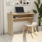 Modern Sonoma Oak Finish Study Desk with Storage Shelf Home Office Furniture