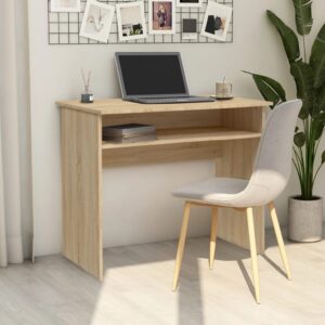 Modern Sonoma Oak Finish Study Desk with Storage Shelf Home Office Furniture