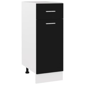 Black Engineered Wood Kitchen Storage Cabinet with Drawer and Shelves