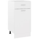 White Engineered Wood Kitchen Storage Cabinet with Drawer and Shelves