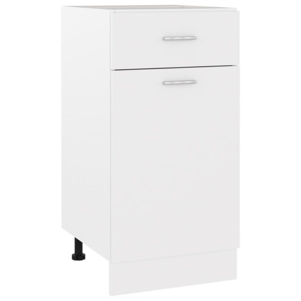 White Engineered Wood Kitchen Storage Cabinet with Drawer and Shelves