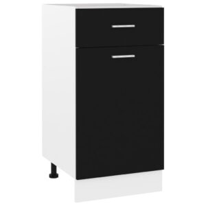 Black Engineered Wood Kitchen Storage Cabinet with Drawer and Shelves