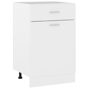 White Engineered Wood Kitchen Storage Cabinet with Drawer and Shelves